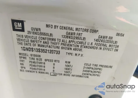 2005 Chevrolet Trailblazer Ls z USA, uszkodzony, nr VIN 1GNDS13S352120733